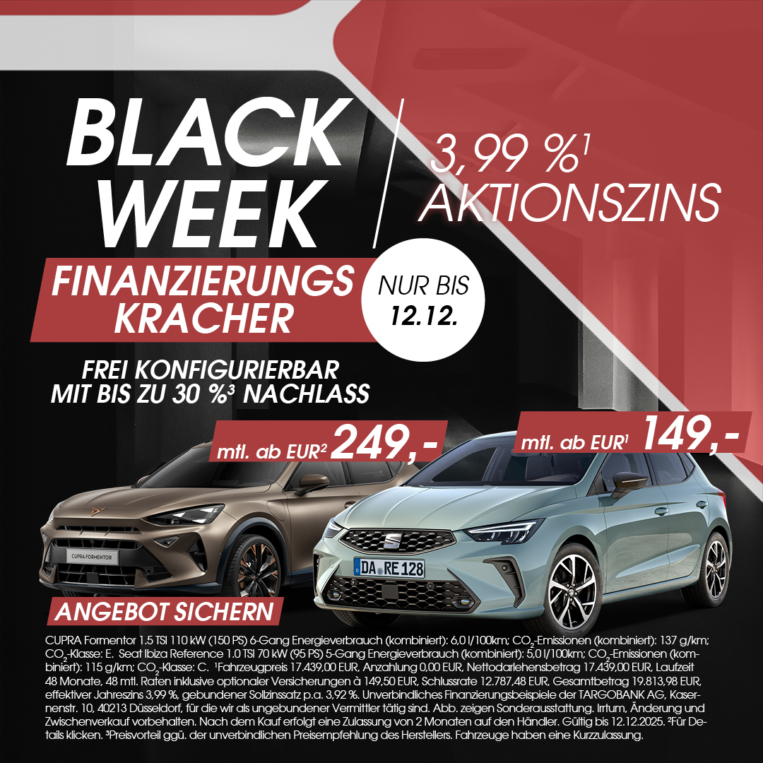 BEITRAG Cupra Seat Finanzierungskracher Black Friday Ibiza + Formentor 3,99 %